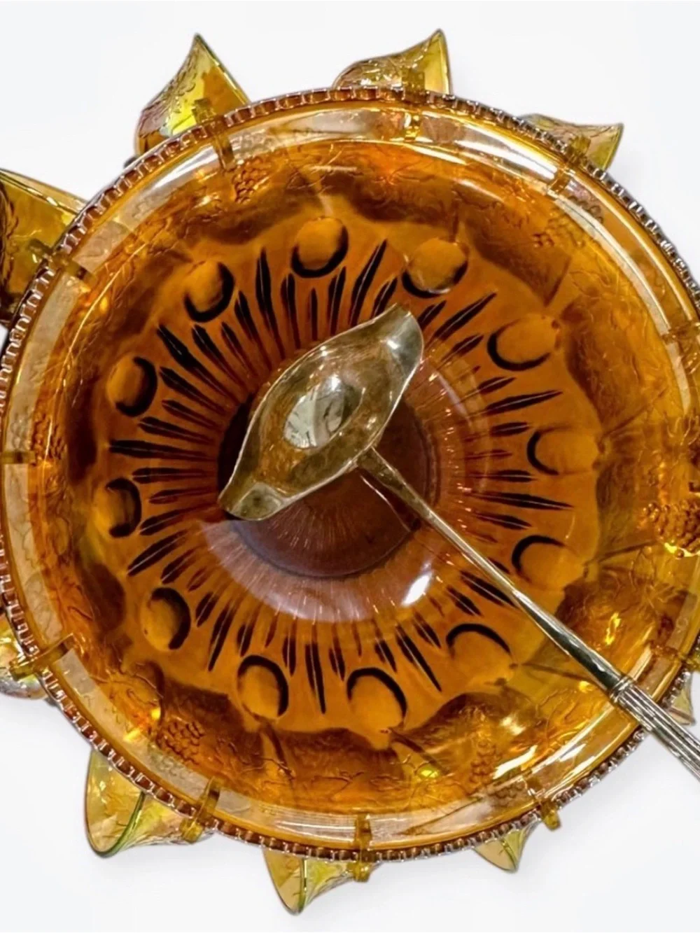 Vintage Indiana Glass Harvest Grape Marigold Carnival Punch Bowl Set 12 Cups